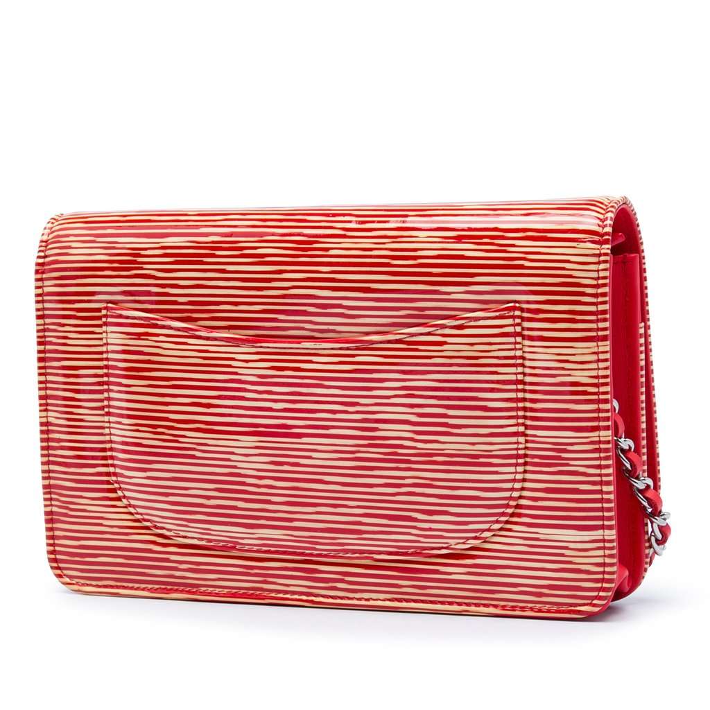 Chanel CC Striped Patent Wallet On Chain Red Leather Very good condition - Back View
