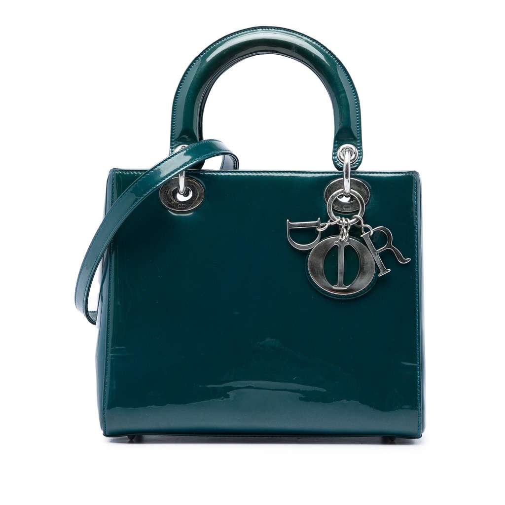 Dior Medium Patent Lady Dior Blue Leather Very good condition - Front View
