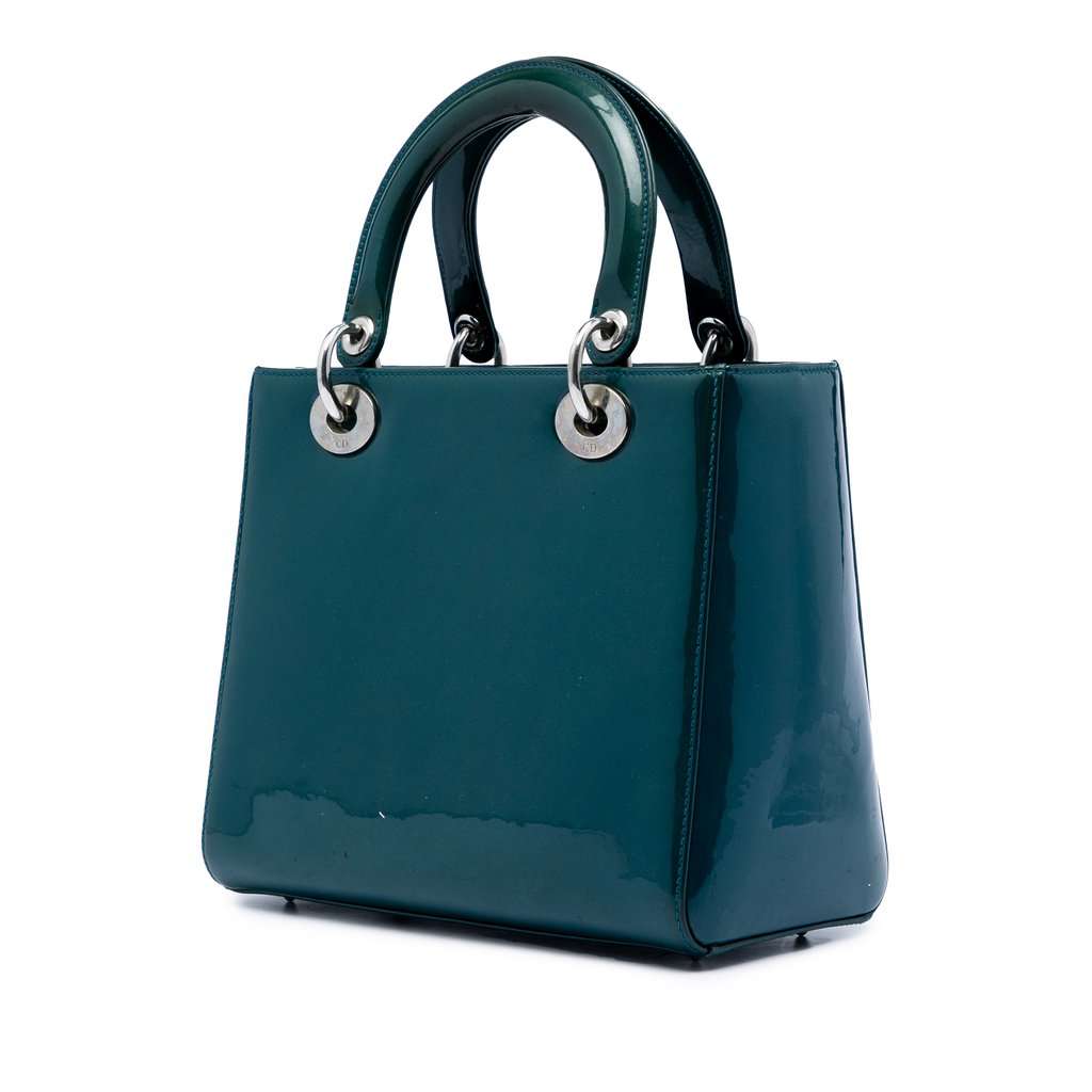 Dior Medium Patent Lady Dior Blue Leather Very good condition - Back View