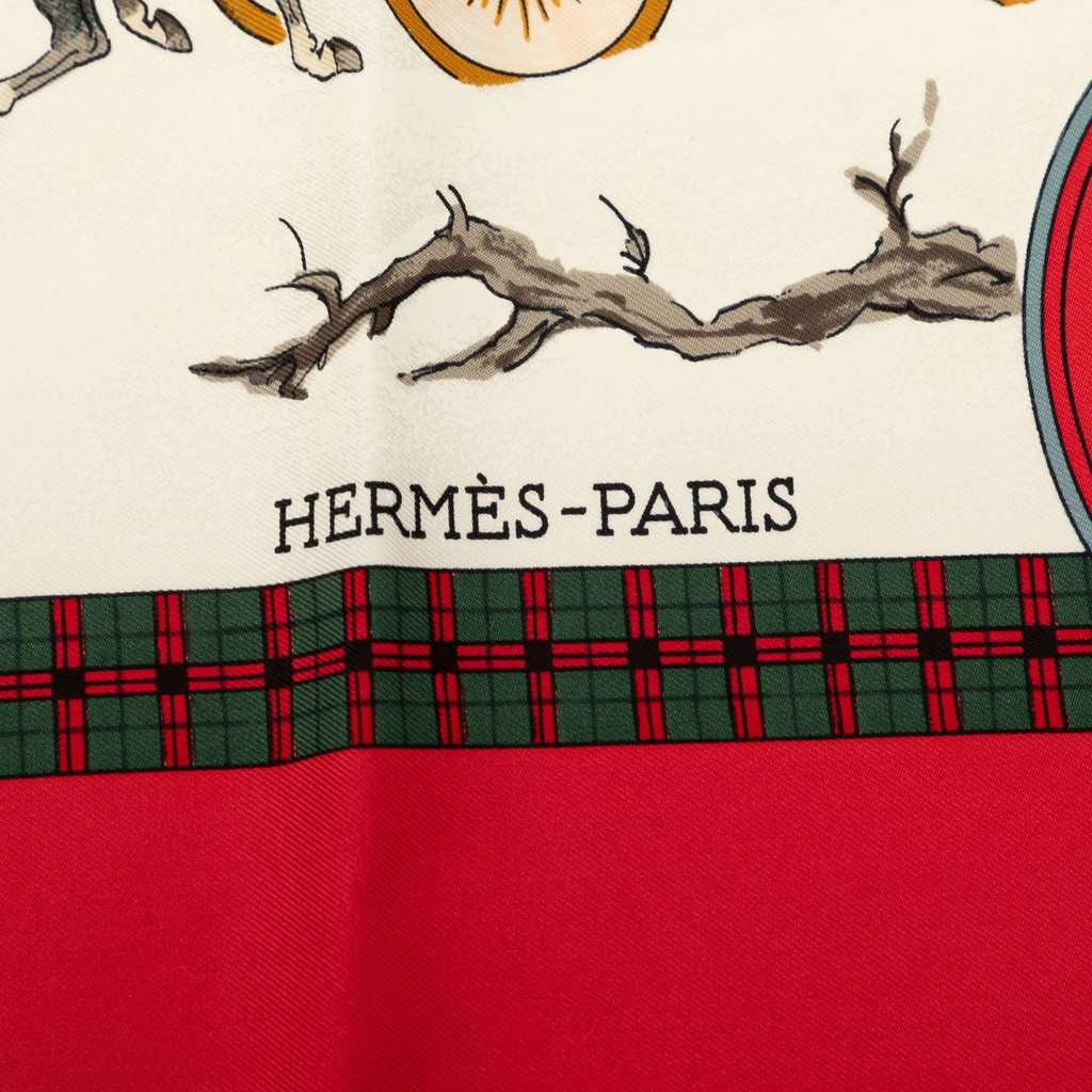 Hermès L Hiver En Poste Silk Scarf 90 Red Very good - Inside View