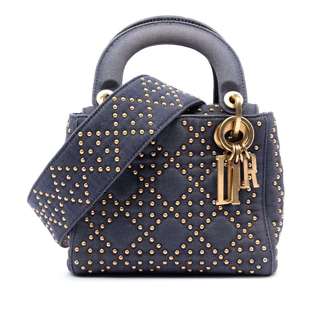 Dior Mini Denim Cannage Studded Supple Lady Dior Blue Very good condition - Front View