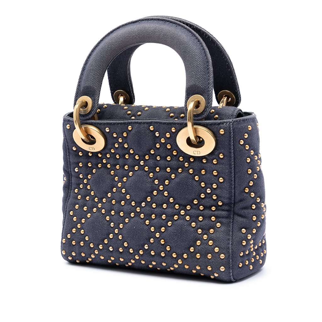 Dior Mini Denim Cannage Studded Supple Lady Dior Blue Very good condition - Back View