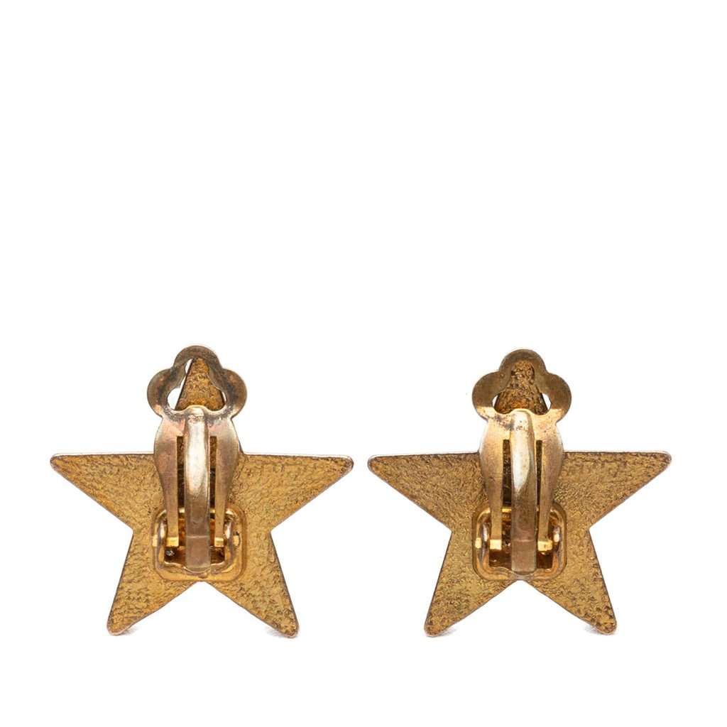 Chanel CC Gold Plated Enamel Star Clip On Earrings Black Metal Very good condition - Back View