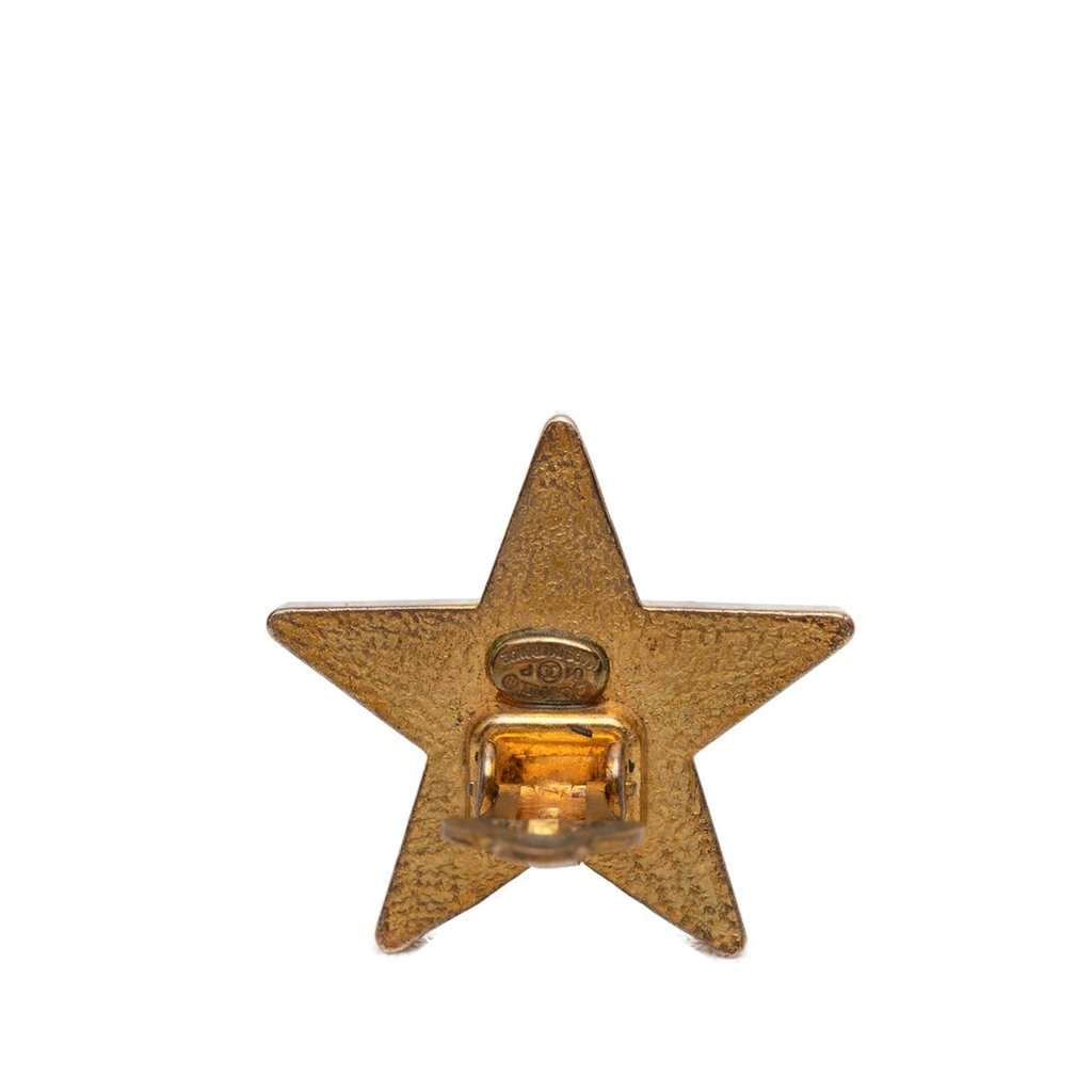 Chanel CC Gold Plated Enamel Star Clip On Earrings Black Metal Very good condition - Inside View