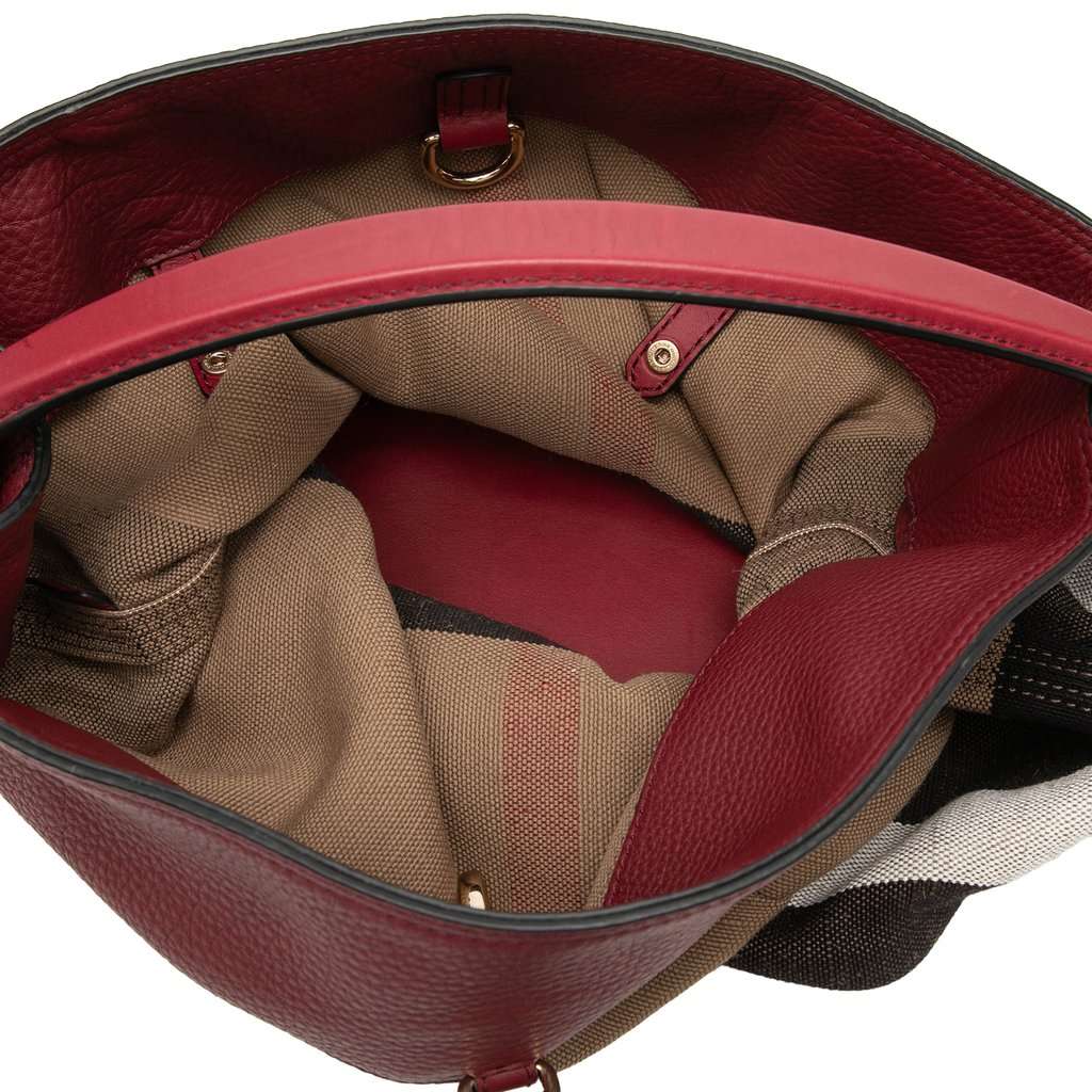 Burberry Medium Mega Check Canvas and Grained Calfskin Ashby Tassel Bucket Bag Brown Very good - Model View