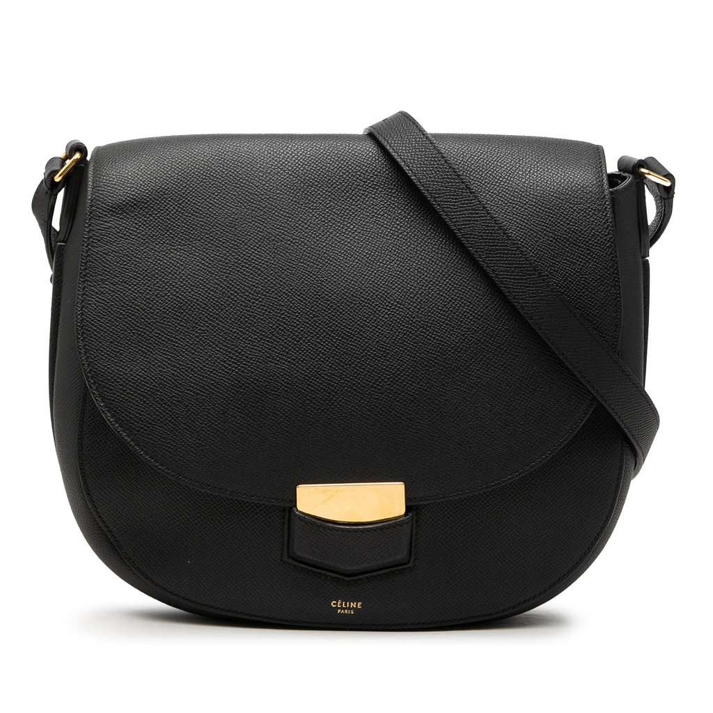 Celine Medium Grained Calfskin Trotteur Crossbody Black Leather Very good condition - Front View