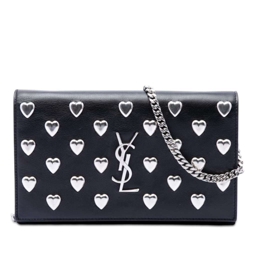 Saint Laurent Medium Calfskin Monogram Heart Studded Kate Crossbody Black Leather Very good condition - Front View