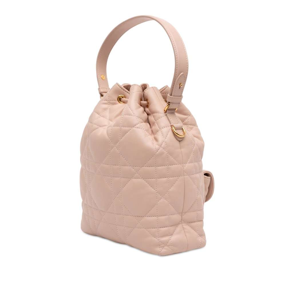 Dior Small Lambskin Macrocannage Caro Bucket Bag Brown Leather Very good - Back View