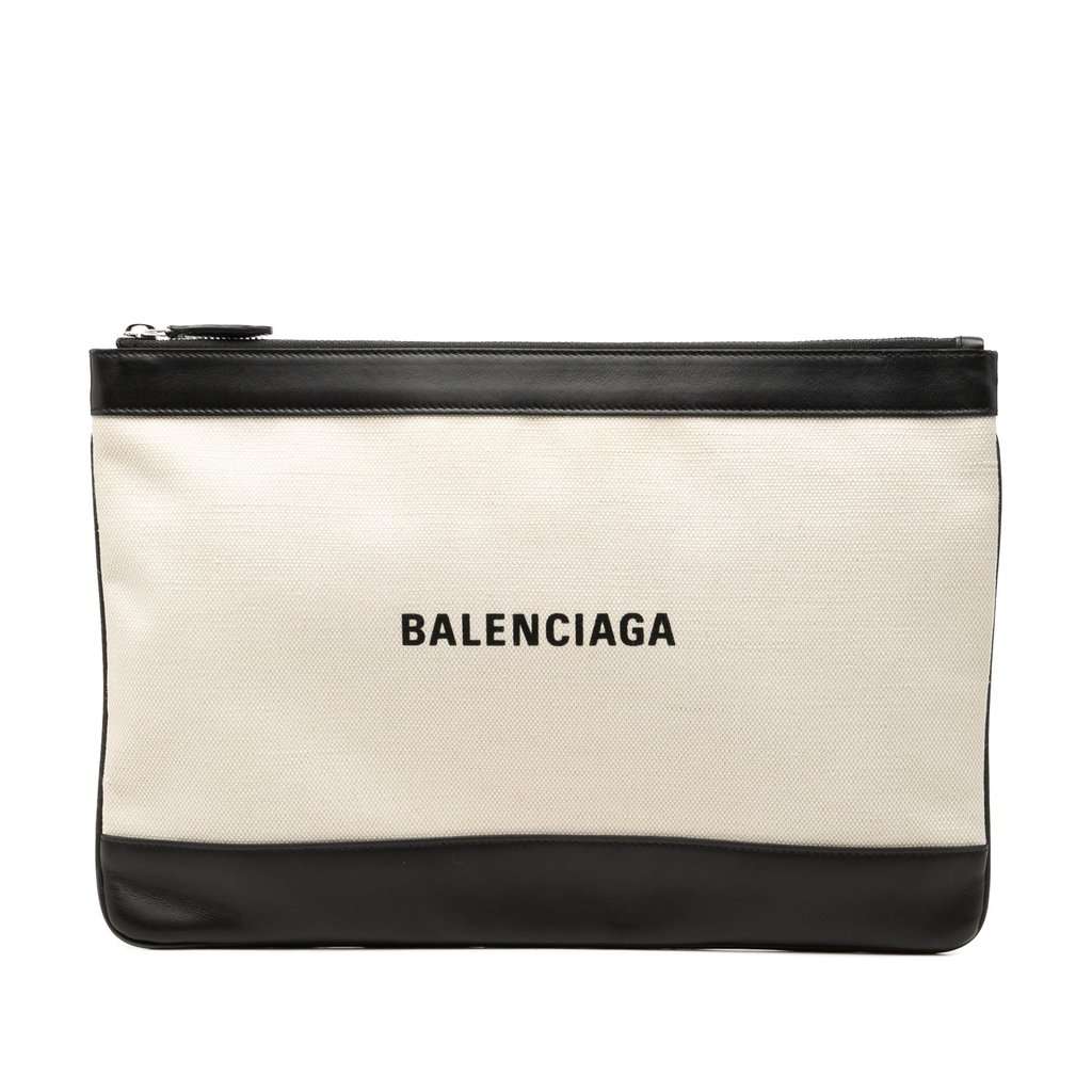 Balenciaga Canvas Navy Clip Clutch M Brown Very good condition - Front View