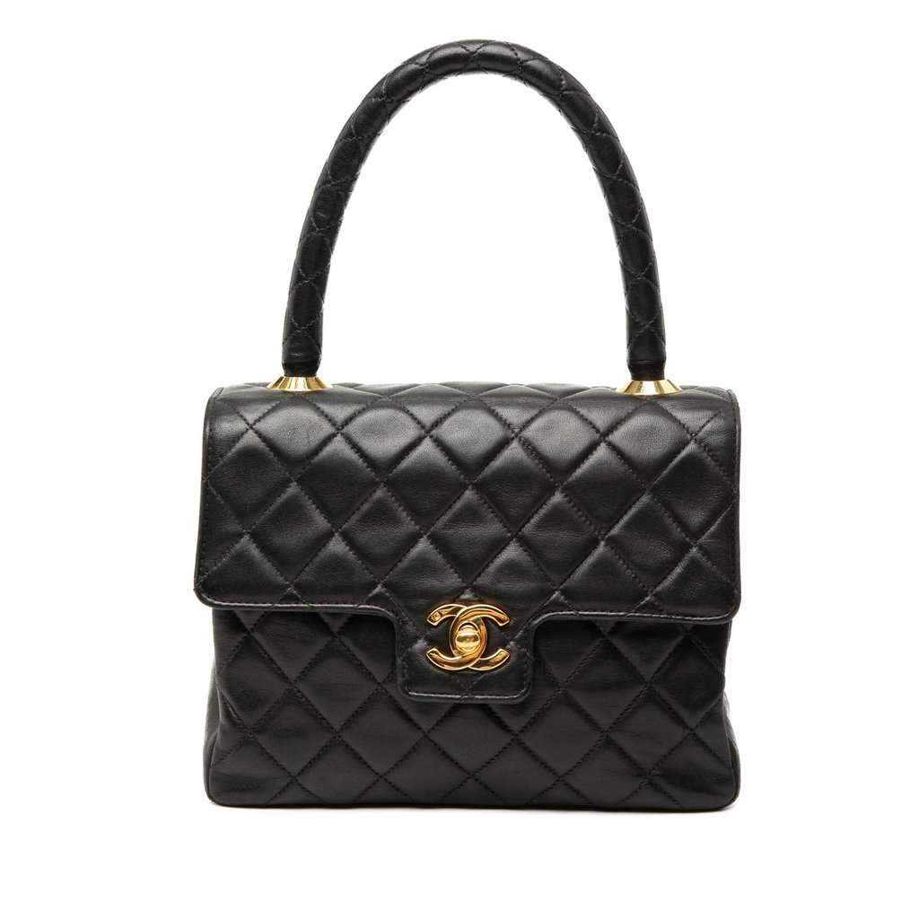 Chanel Small Lambskin Kelly Top Handle Bag Black Leather Very good condition - Front View