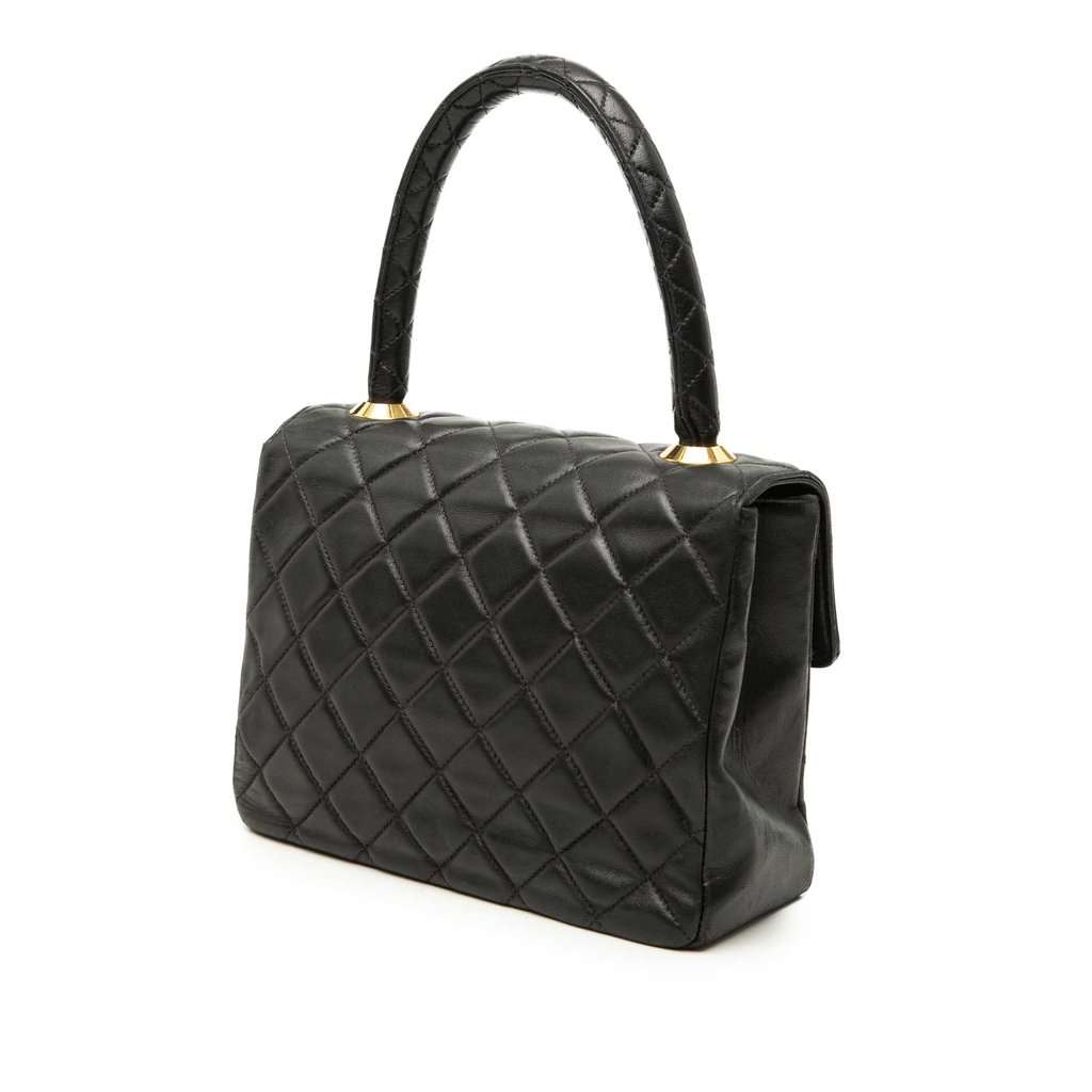 Chanel Small Lambskin Kelly Top Handle Bag Black Leather Very good condition - Back View
