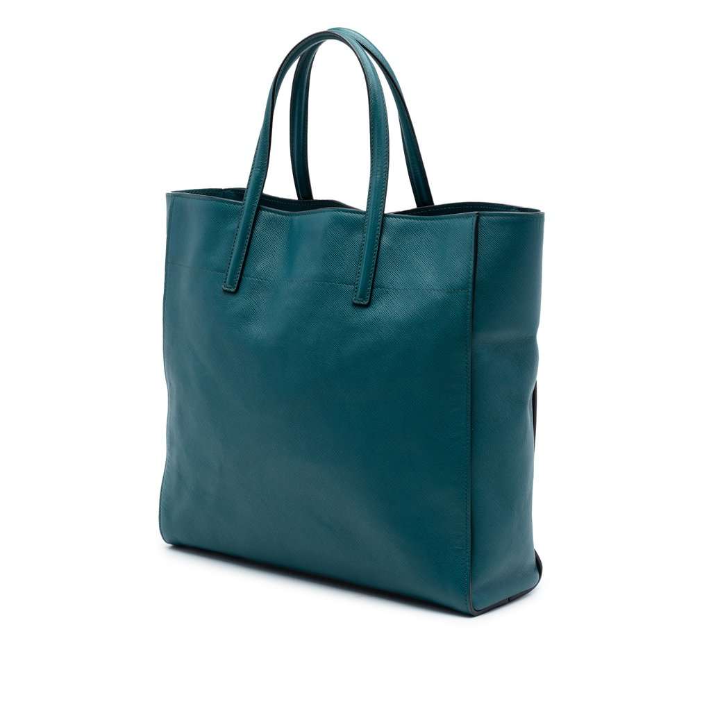 Prada Saffiano Soft Triple Pocket Tote Blue Leather Very good condition - Back View