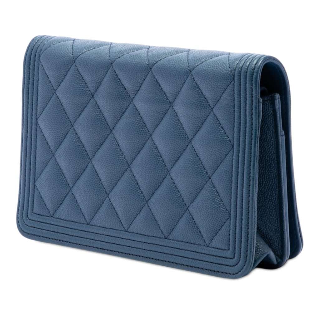 Chanel Quilted Caviar Boy Wallet on Chain Blue Leather Very good - Back View
