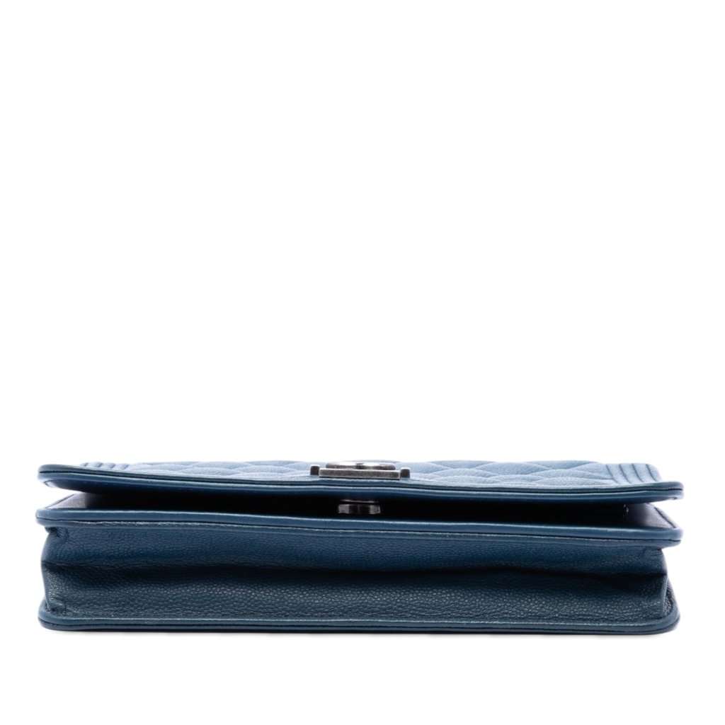 Chanel Quilted Caviar Boy Wallet on Chain Blue Leather Very good - Inside View
