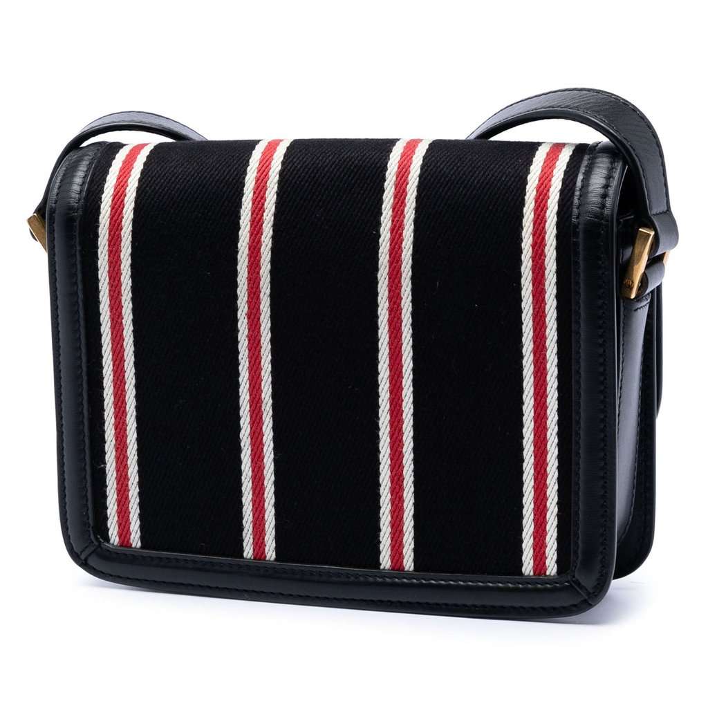 Saint Laurent Small Canvas Striped Solferino Satchel In Box Black Very good condition - Back View