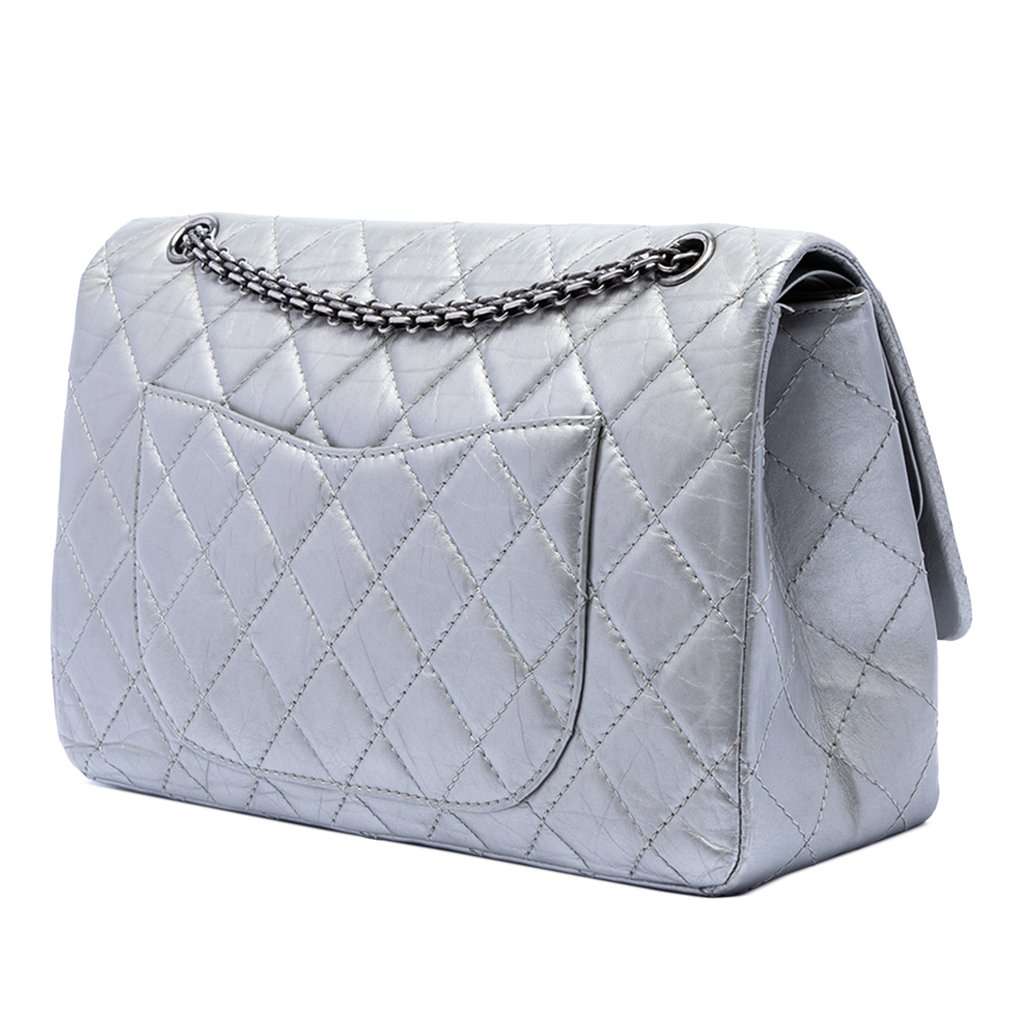 Chanel Quilted Metallic Aged Calfskin Reissue 2.55 Double Flap 227 Silver Leather Very good - Back View