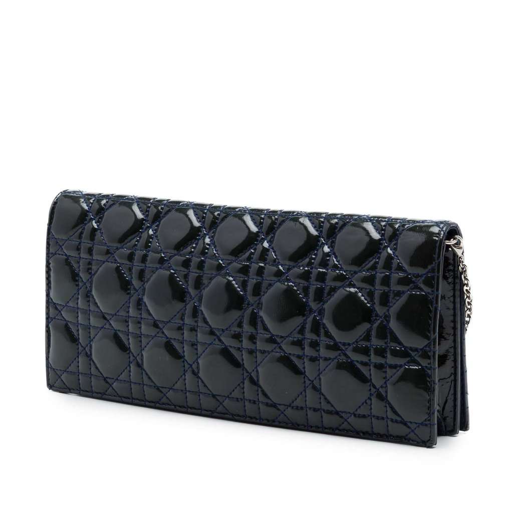 Dior Patent Cannage Lady Dior Clutch with Chain Black Leather Very good condition - Back View