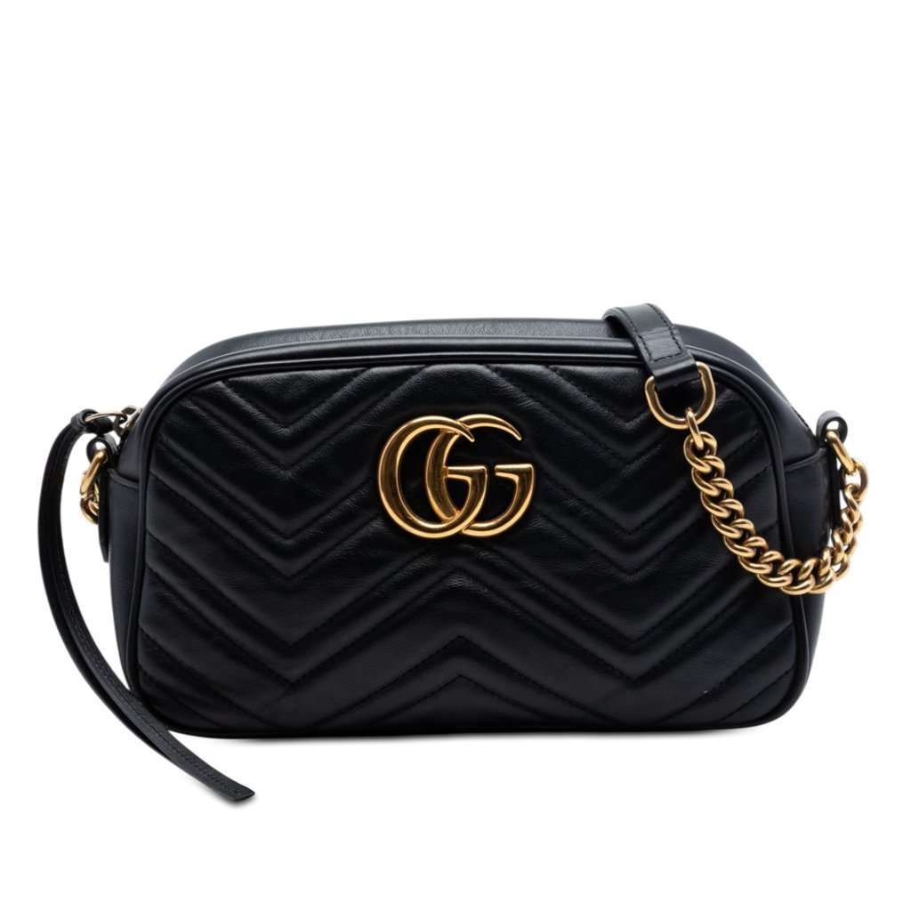 Gucci Small GG Marmont Matelasse Calfskin Crossbody Black Leather Very good condition - Front View