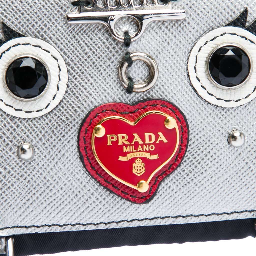 Prada Tessuto Saffiano Robot Chain Shoulder Bag Black Very good - Box View