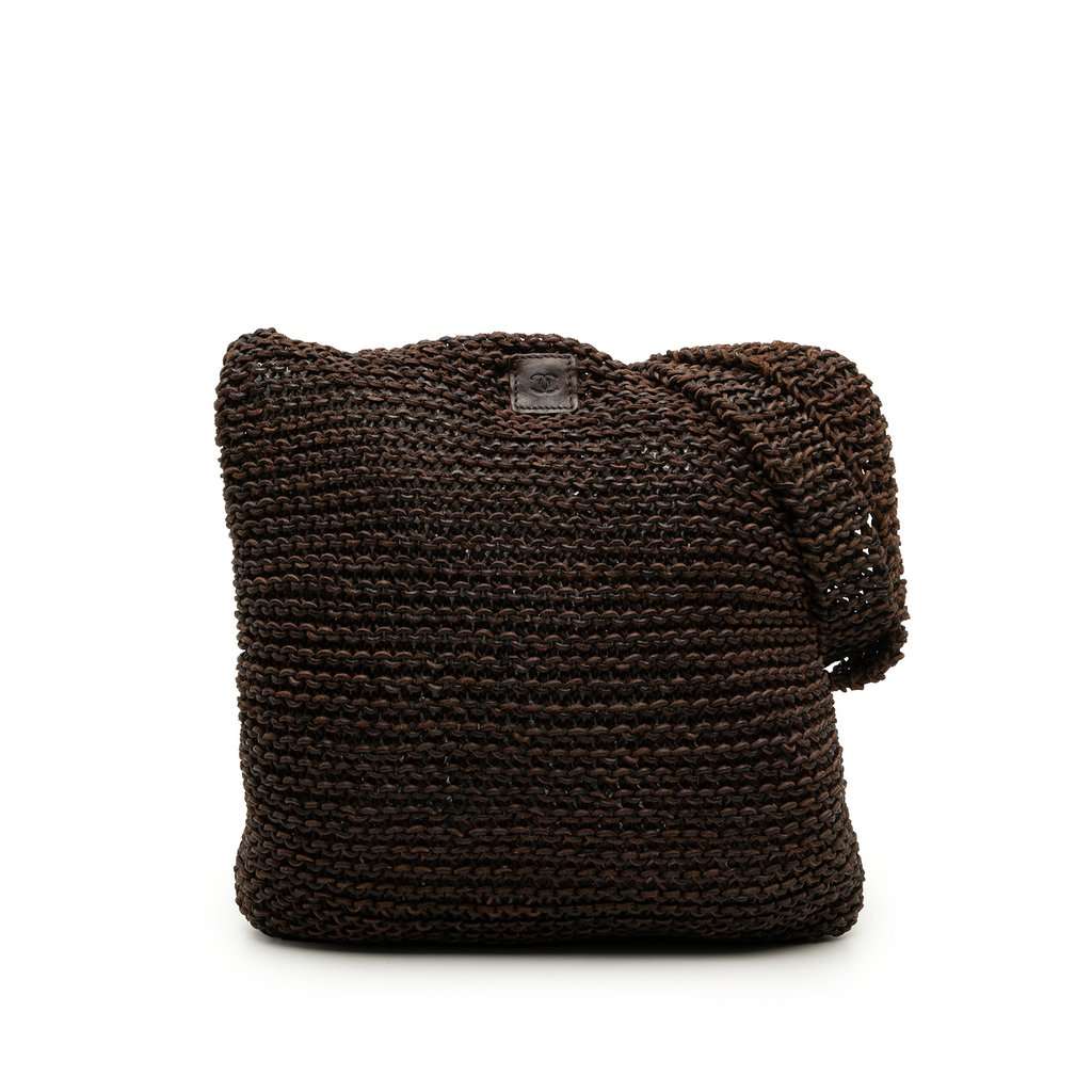 Chanel CC Knitted Calfskin Shoulder Bag Brown Leather Very good condition - Front View