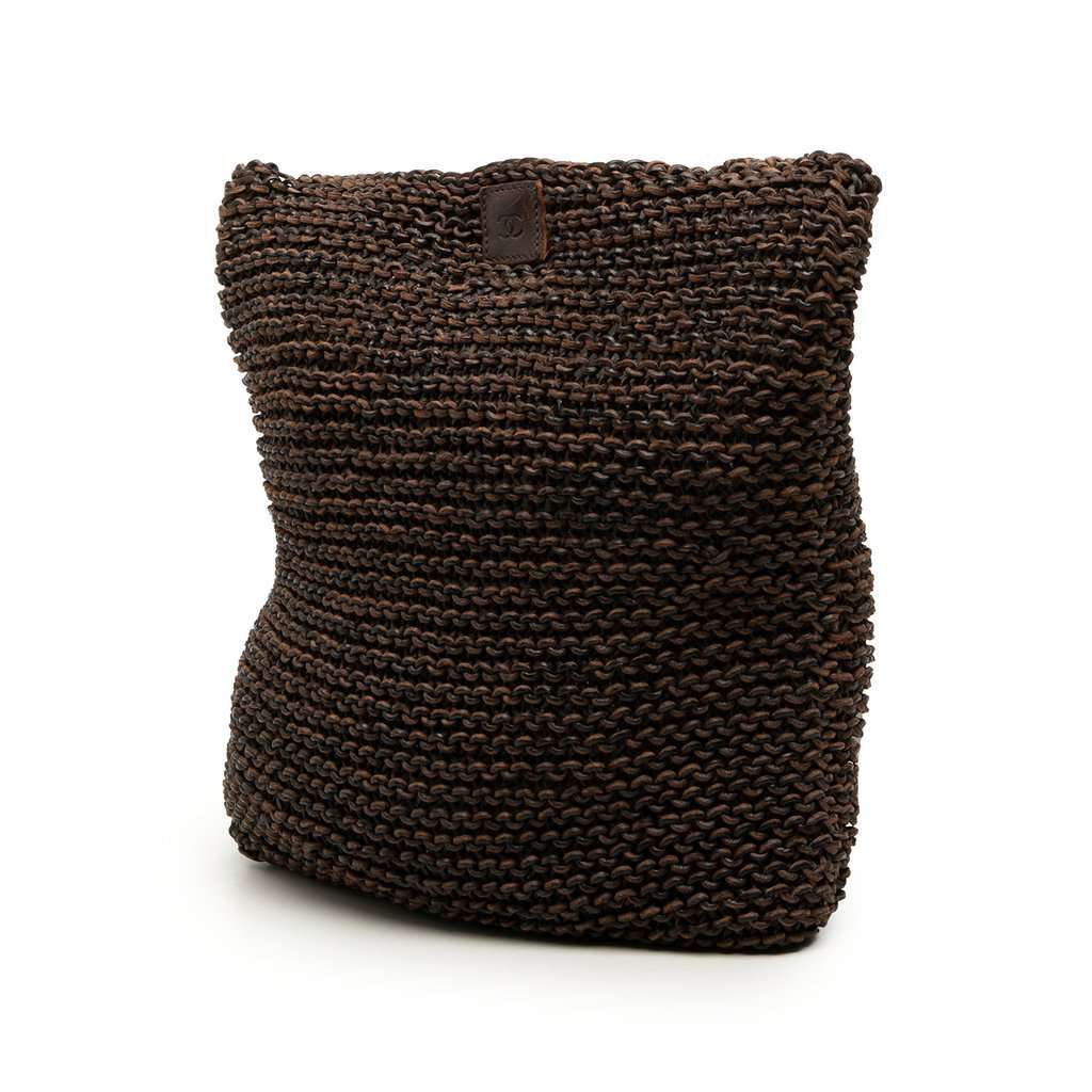 Chanel CC Knitted Calfskin Shoulder Bag Brown Leather Very good condition - Back View
