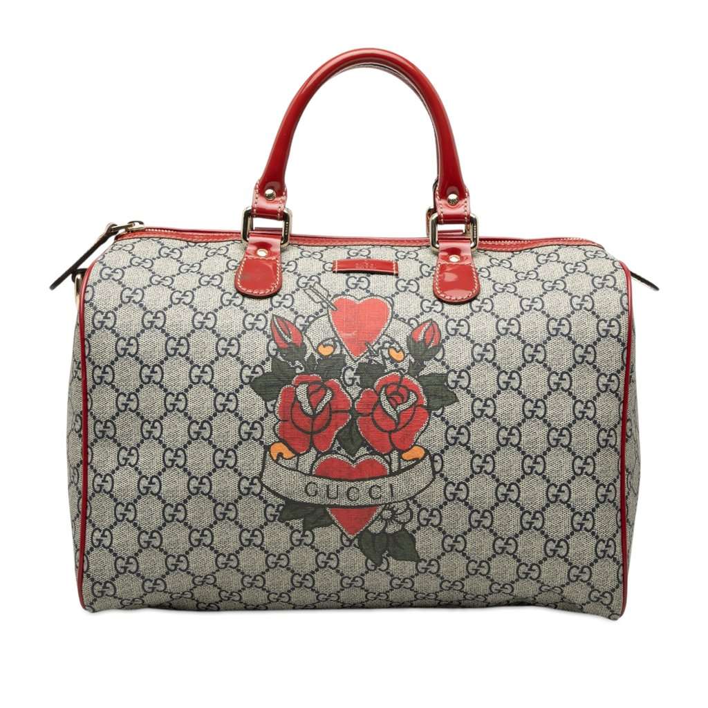 Gucci Medium GG Supreme Joy Tattoo Heart Boston Bag Beige Very good condition - Front View