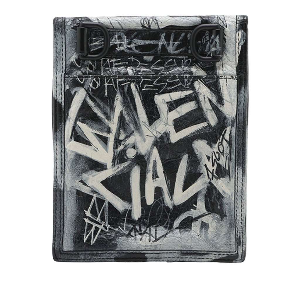 Balenciaga Small Lambskin Graffiti Explorer Crossbody Black Leather Very good condition - Back View