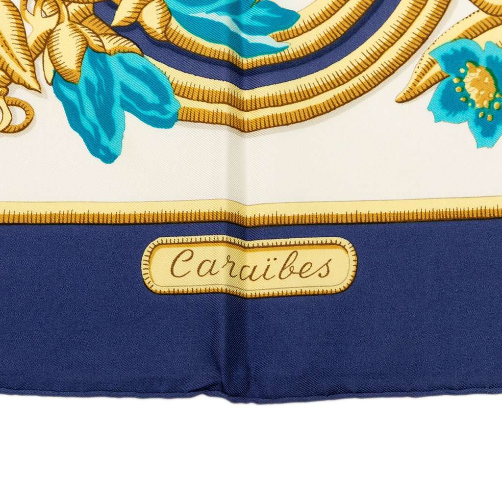 Hermès Caraibes Silk Scarf 90 White Very good - Inside View