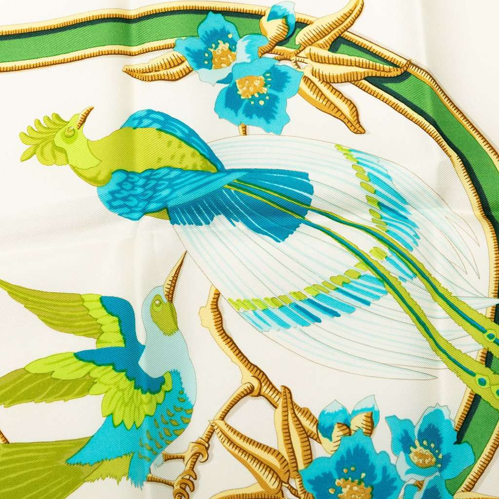 Hermès Caraibes Silk Scarf 90 White Very good - Box View
