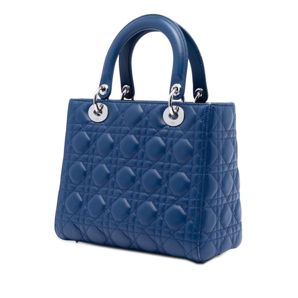 Dior Medium Lambskin Cannage Lady Dior Blue Leather Very good condition - Back View