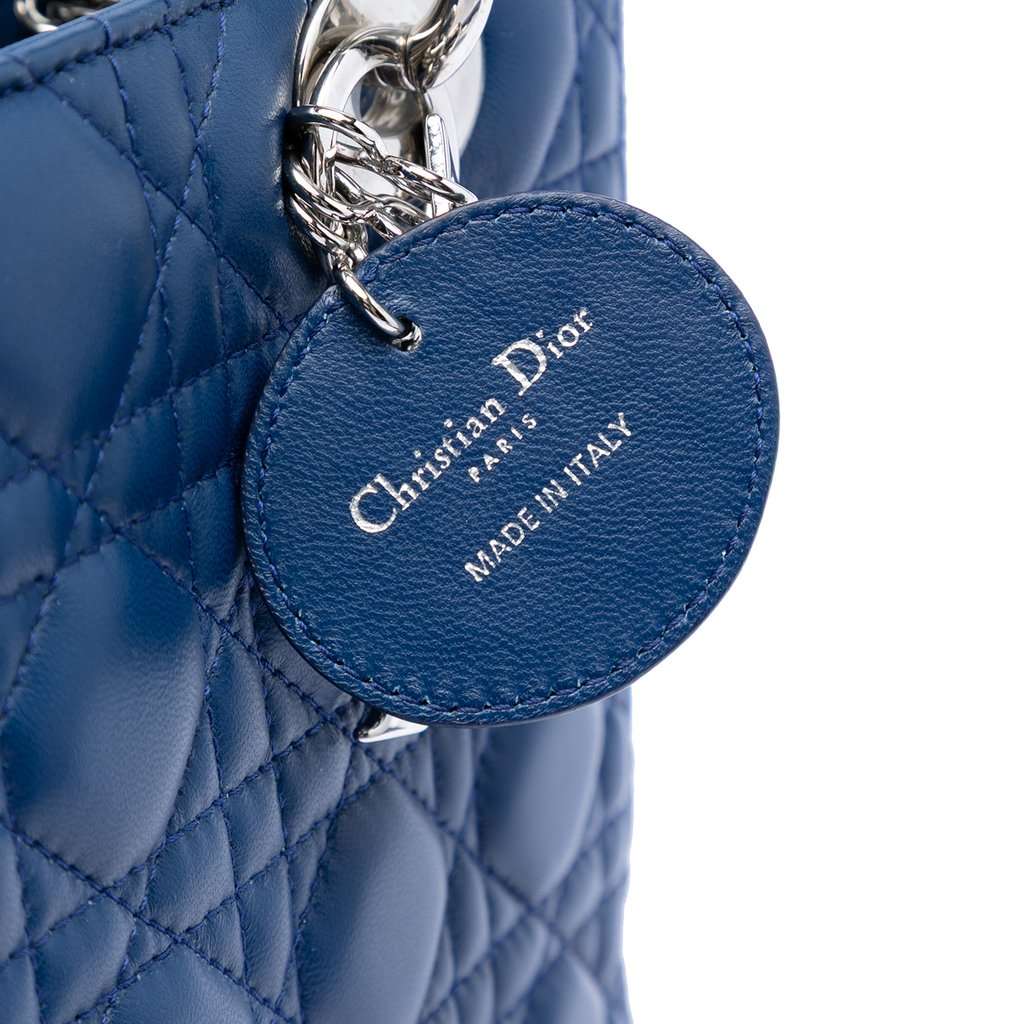 Dior Medium Lambskin Cannage Lady Dior Blue Leather Very good condition - Box View