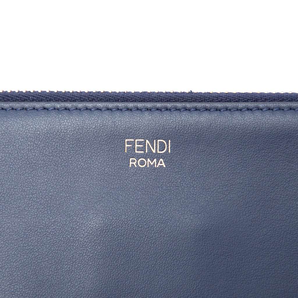 Fendi Fila Mania Multicolor Zucca Embossed Leather Clutch Blue Leather Very good - Box View