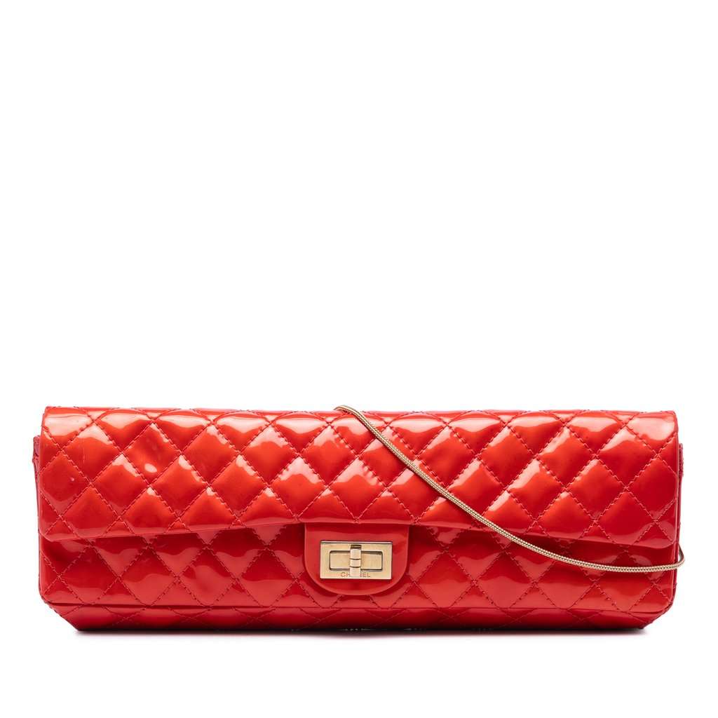 Chanel Quilted Patent Reissue 2.55 East West Single Flap Red Leather Very good condition - Front View