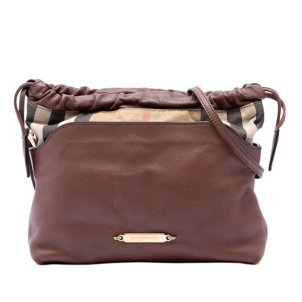 Burberry House Check Canvas and Calfskin Little Crush Crossbody Brown Leather Very good condition - Front View