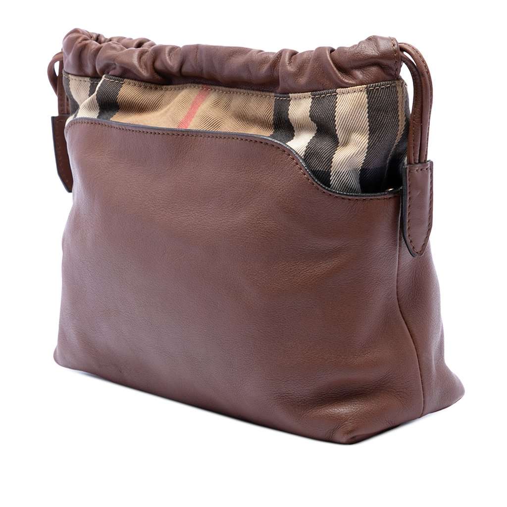 Burberry House Check Canvas and Calfskin Little Crush Crossbody Brown Leather Very good condition - Back View