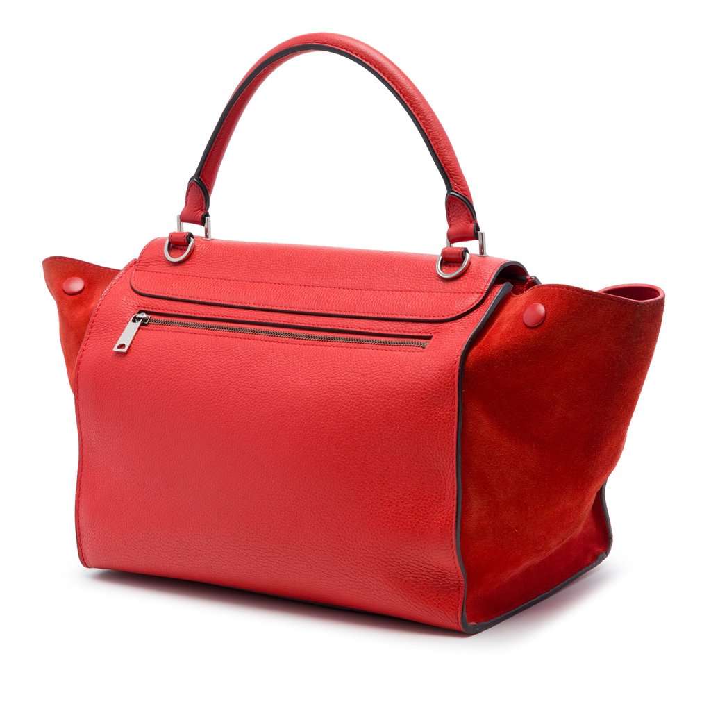 Celine Medium Drummed Calfskin and Suede Trapeze Satchel Red Leather Very good - Back View