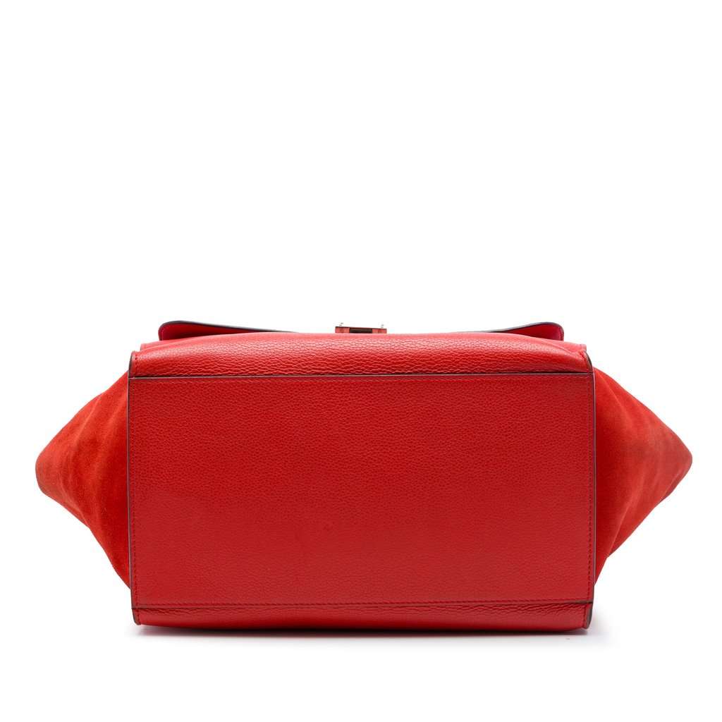 Celine Medium Drummed Calfskin and Suede Trapeze Satchel Red Leather Very good - Inside View