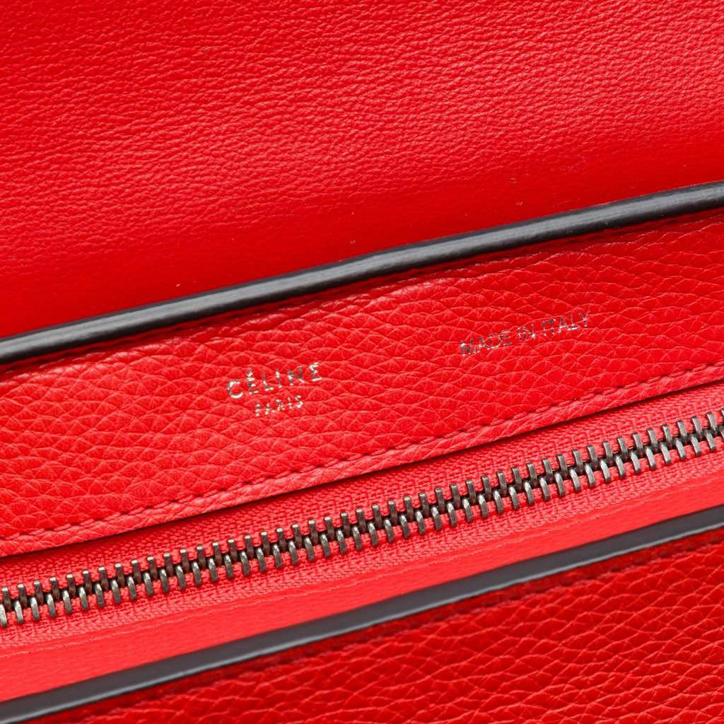 Celine Medium Drummed Calfskin and Suede Trapeze Satchel Red Leather Very good - Box View