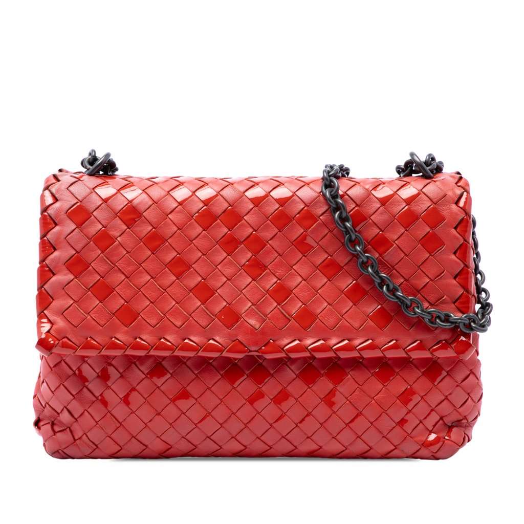 Bottega Veneta Small Nappa and Patent Intrecciato Olimpia Shoulder Bag Red Leather Very good - Front View