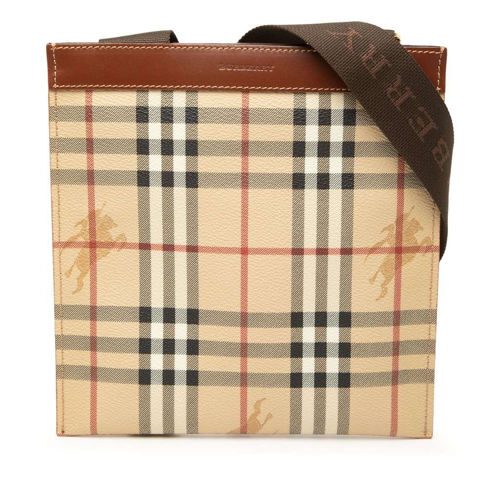 Burberry Haymarket Check Coated Canvas Crossbody Beige Very good - Front View