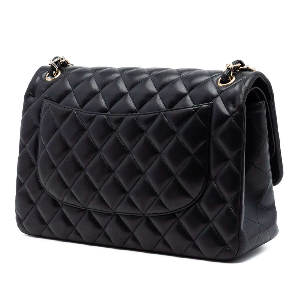 Chanel Jumbo Classic Lambskin Double Flap Black Leather Very good - Back View