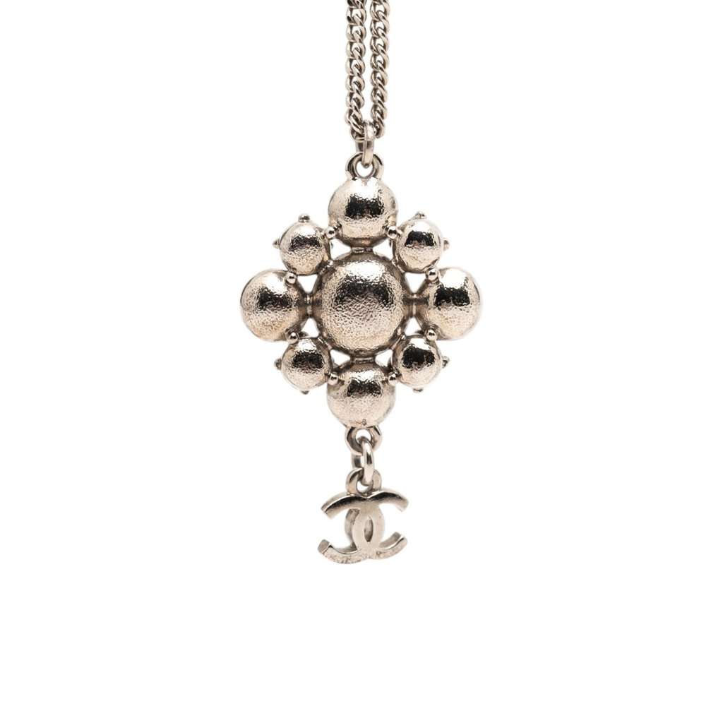 Chanel CC Brass Strass Pendant Necklace Silver Metal Very good - Inside View