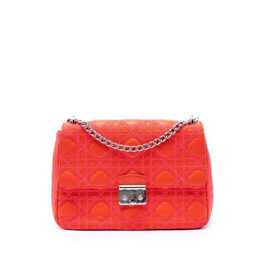 Dior Medium Embroidered Lambskin Cannage Miss Dior Flap Orange Leather Very good - Front View