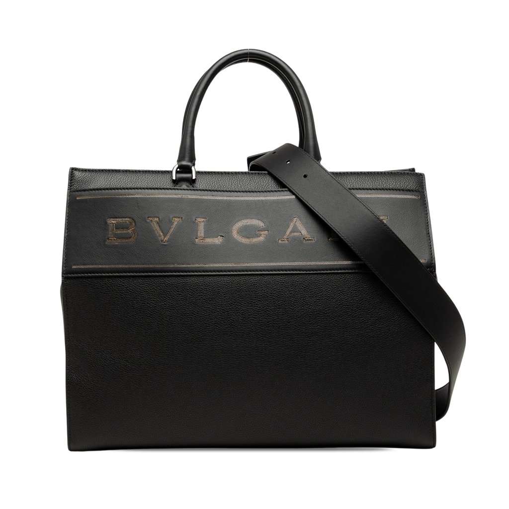 Bvlgari Leather Logo Satchel Black Leather Very good - Front View