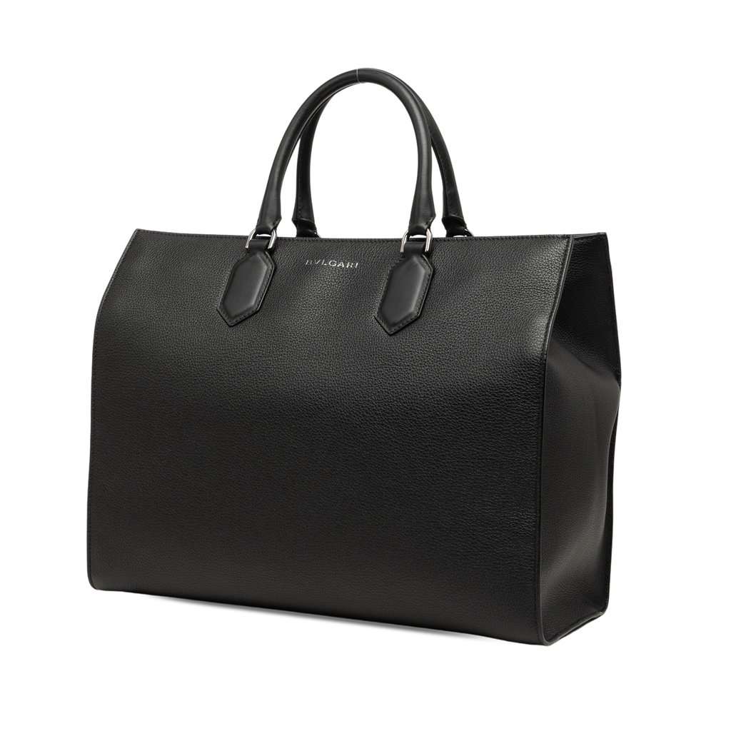 Bvlgari Leather Logo Satchel Black Leather Very good - Back View