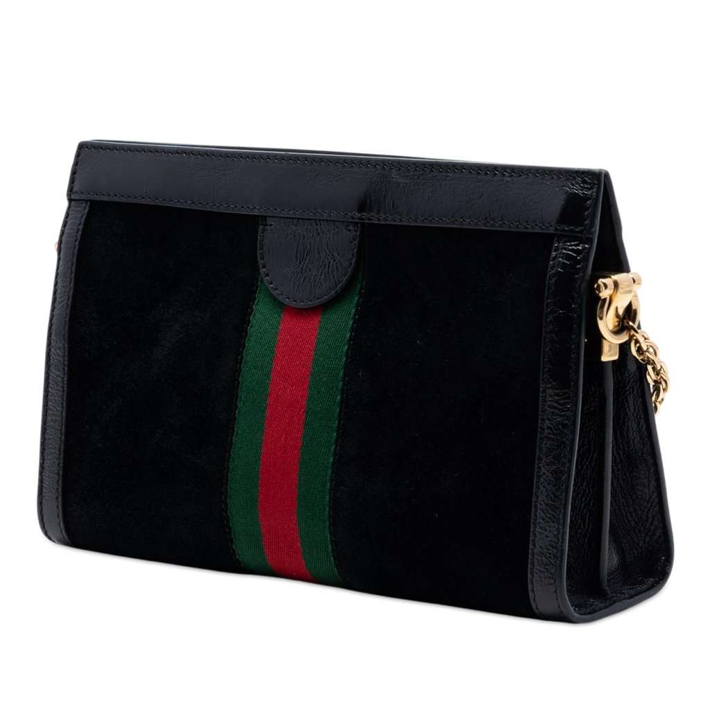 Gucci Small Suede Web Ophidia Chain Crossbody Black Leather Very good condition - Back View