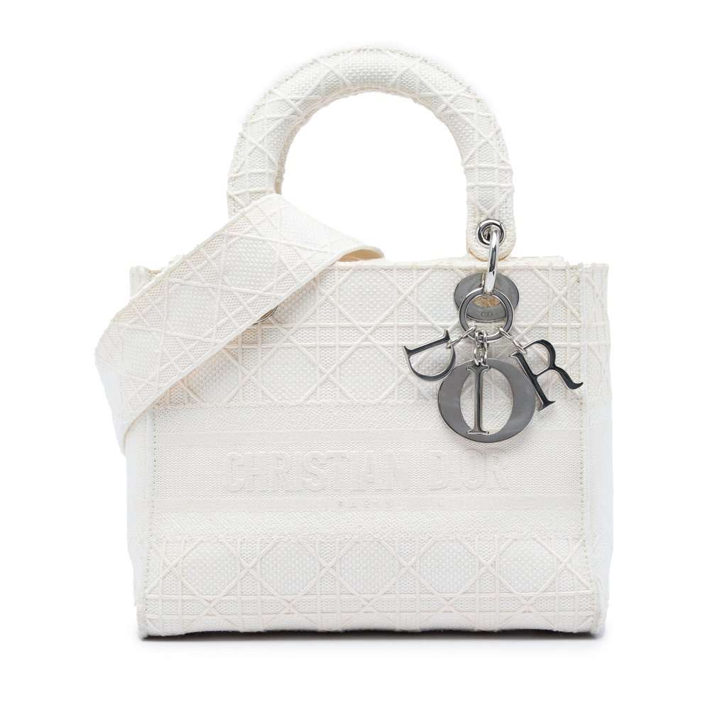 Dior Medium Embroidered Canvas Cannage Lady D Lite White Very good condition - Front View