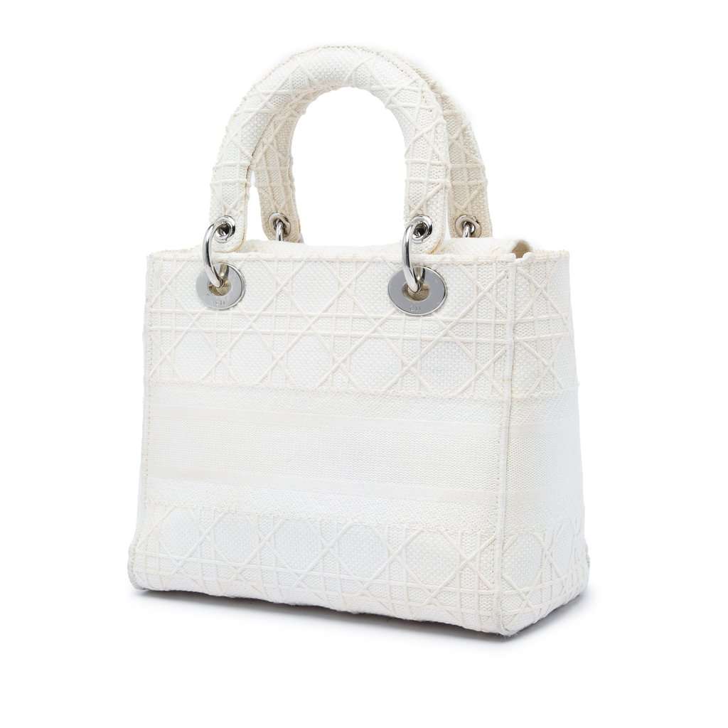Dior Medium Embroidered Canvas Cannage Lady D Lite White Very good condition - Back View