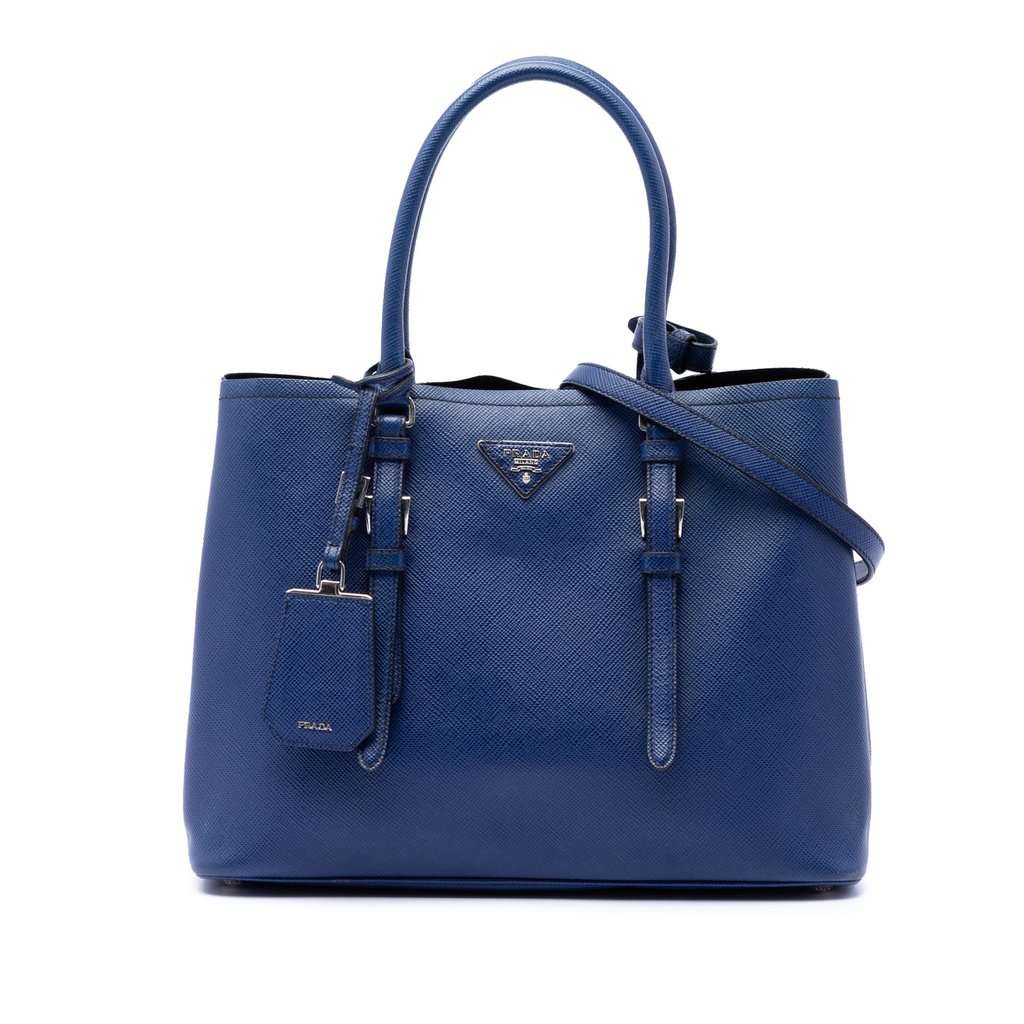 Prada Saffiano Soft Shopping Convertible Tote Blue Leather Very good condition - Front View