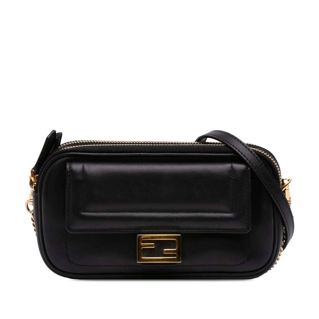 Fendi Leather Easy 2 Baguette Crossbody Black Leather Very good condition - Front View